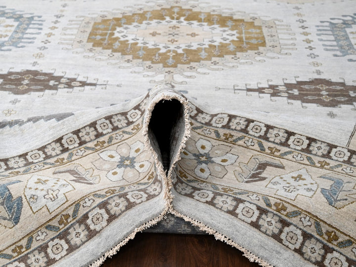 12'1" x 18'0" New Hand Knotted Grey Wool Rectangle Oriental Rug - MOA10284844