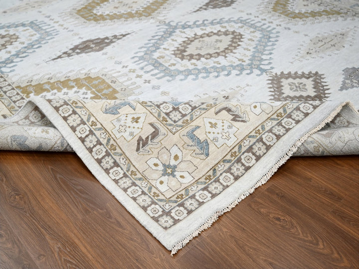 12'1" x 18'0" New Hand Knotted Grey Wool Rectangle Oriental Rug - MOA10284844