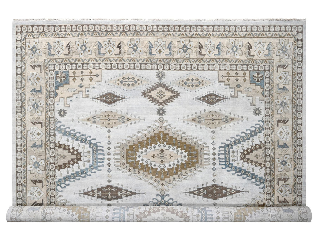 13'7" x 13'10" New Hand Knotted Grey Wool Square Oriental Rug - MOA10284860