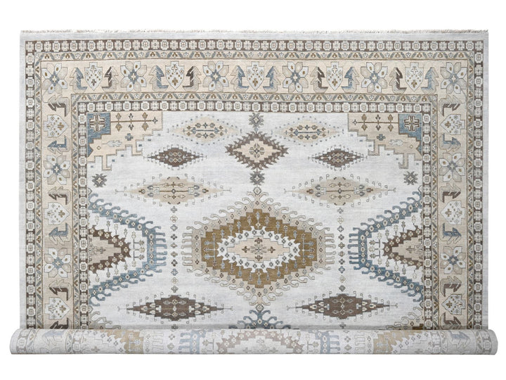 13'7" x 13'10" New Hand Knotted Grey Wool Square Oriental Rug - MOA10284860