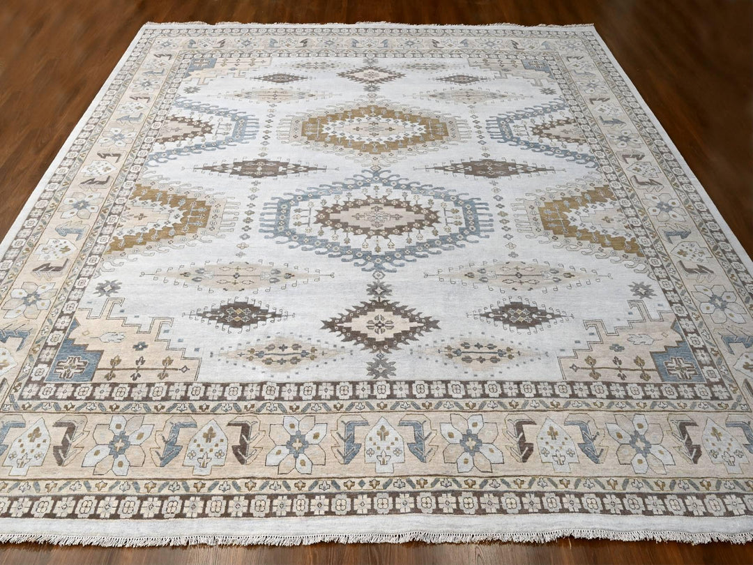 13'7" x 13'10" New Hand Knotted Grey Wool Square Oriental Rug - MOA10284860