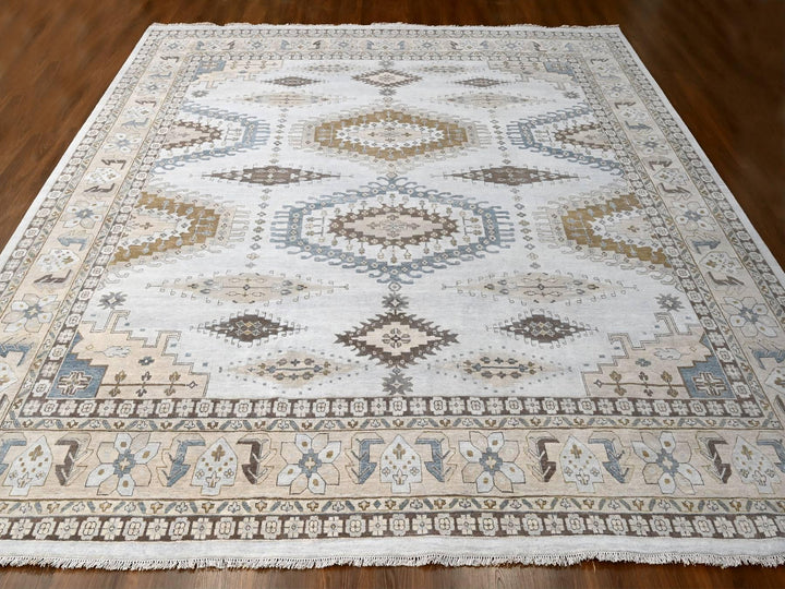 13'7" x 13'10" New Hand Knotted Grey Wool Square Oriental Rug - MOA10284860