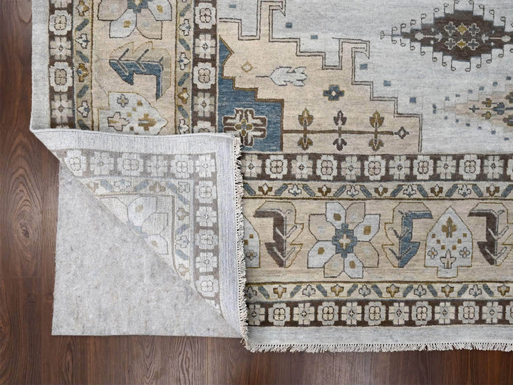 13'7" x 13'10" New Hand Knotted Grey Wool Square Oriental Rug - MOA10284860