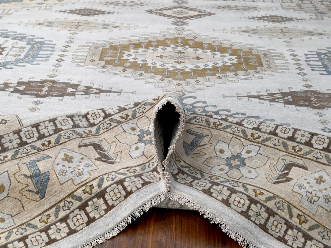 13'7" x 13'10" New Hand Knotted Grey Wool Square Oriental Rug - MOA10284860