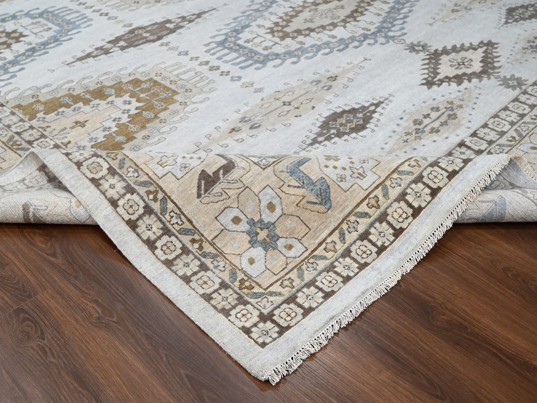 13'7" x 13'10" New Hand Knotted Grey Wool Square Oriental Rug - MOA10284860