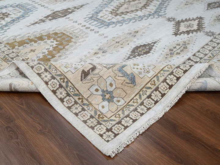 13'7" x 13'10" New Hand Knotted Grey Wool Square Oriental Rug - MOA10284860