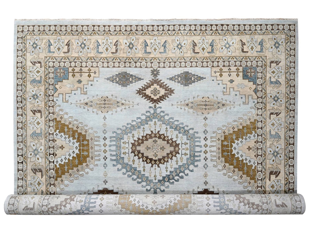 13'11" x 17'10" New Hand Knotted Grey Wool Rectangle Oriental Rug - MOA10284924