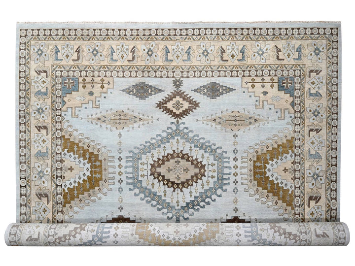 13'11" x 17'10" New Hand Knotted Grey Wool Rectangle Oriental Rug - MOA10284924