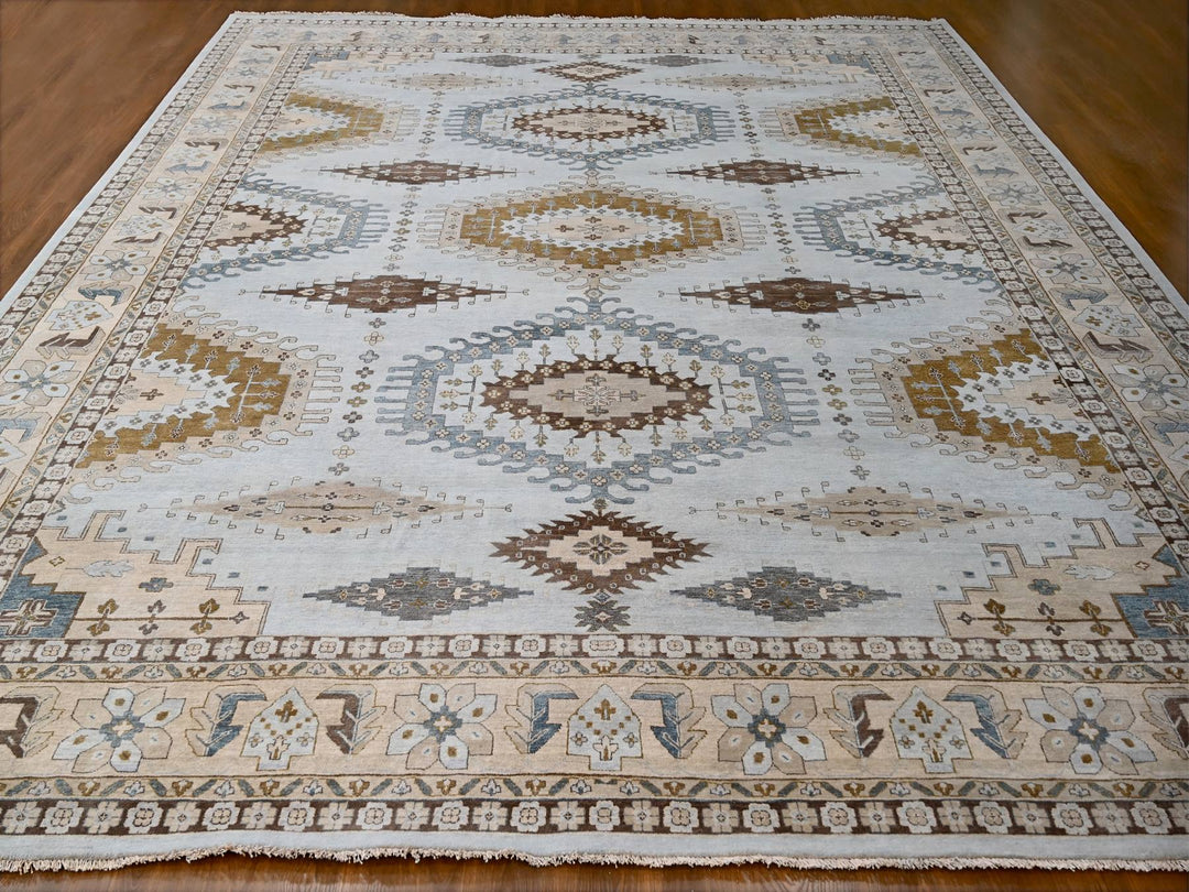 13'11" x 17'10" New Hand Knotted Grey Wool Rectangle Oriental Rug - MOA10284924