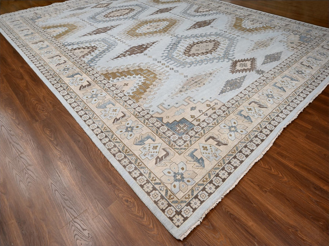 13'11" x 17'10" New Hand Knotted Grey Wool Rectangle Oriental Rug - MOA10284924