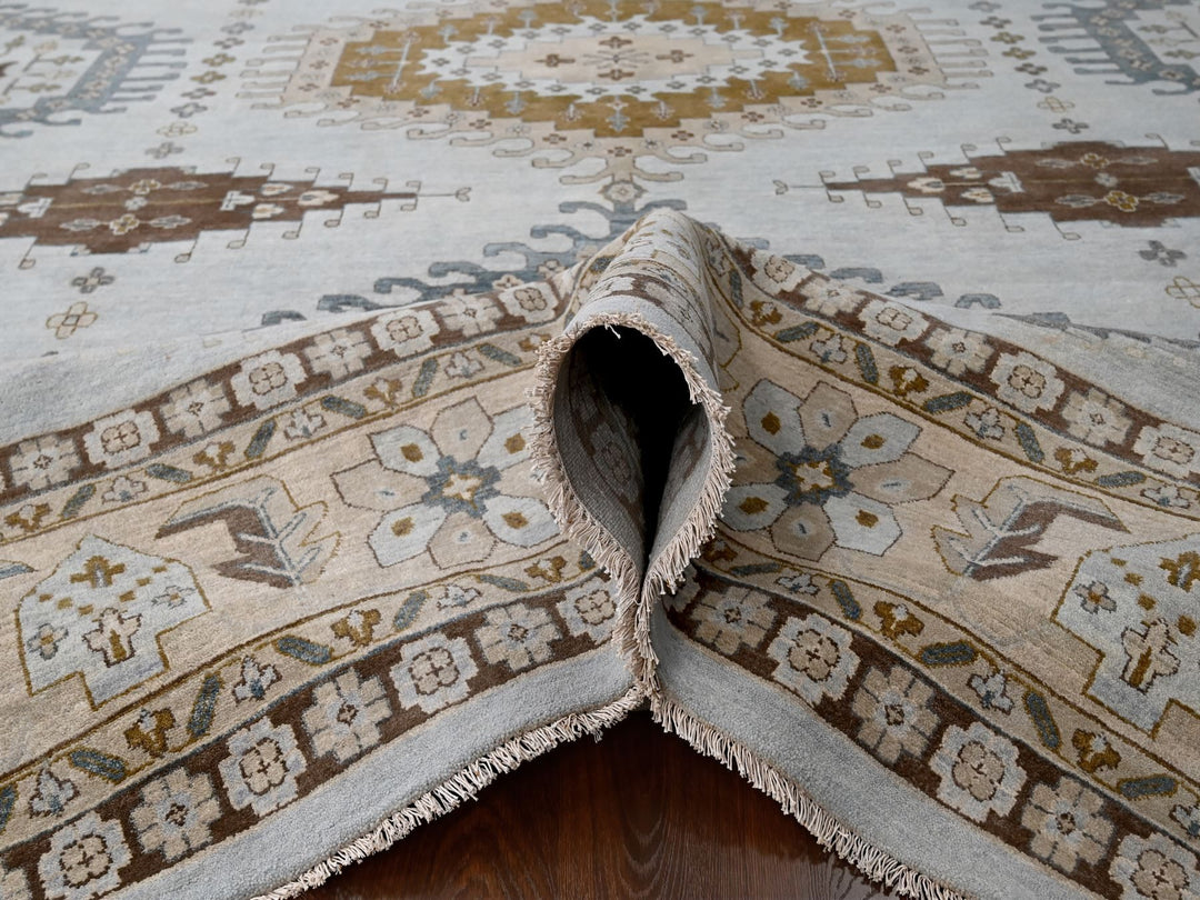 13'11" x 17'10" New Hand Knotted Grey Wool Rectangle Oriental Rug - MOA10284924