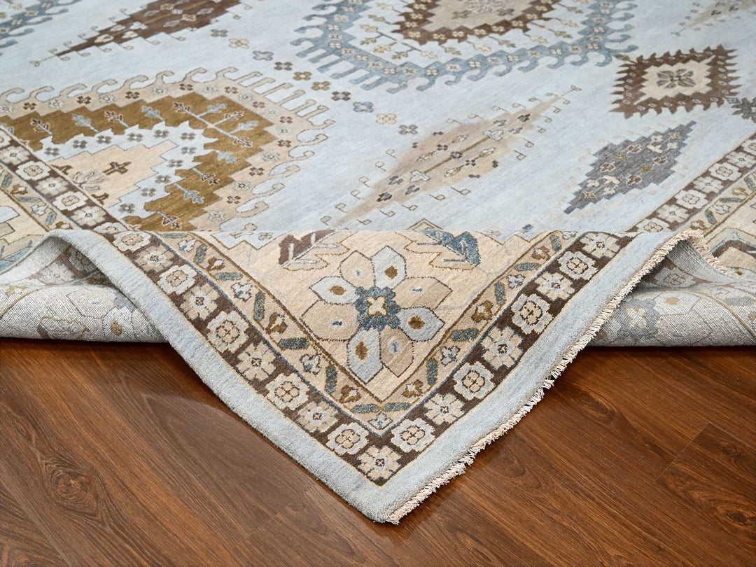 13'11" x 17'10" New Hand Knotted Grey Wool Rectangle Oriental Rug - MOA10284924