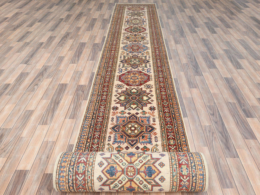 2'9" x 35'8" New Hand Knotted Ivory Wool Runner Oriental Rug - MOA10285291