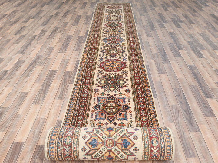 2'9" x 35'8" New Hand Knotted Ivory Wool Runner Oriental Rug - MOA10285291