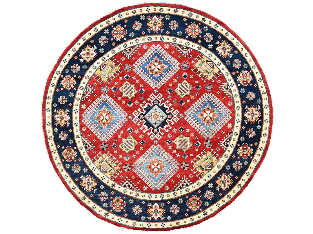 7'10" x 7'9" New Hand Knotted Red Wool Round Oriental Rug - MOA10285417