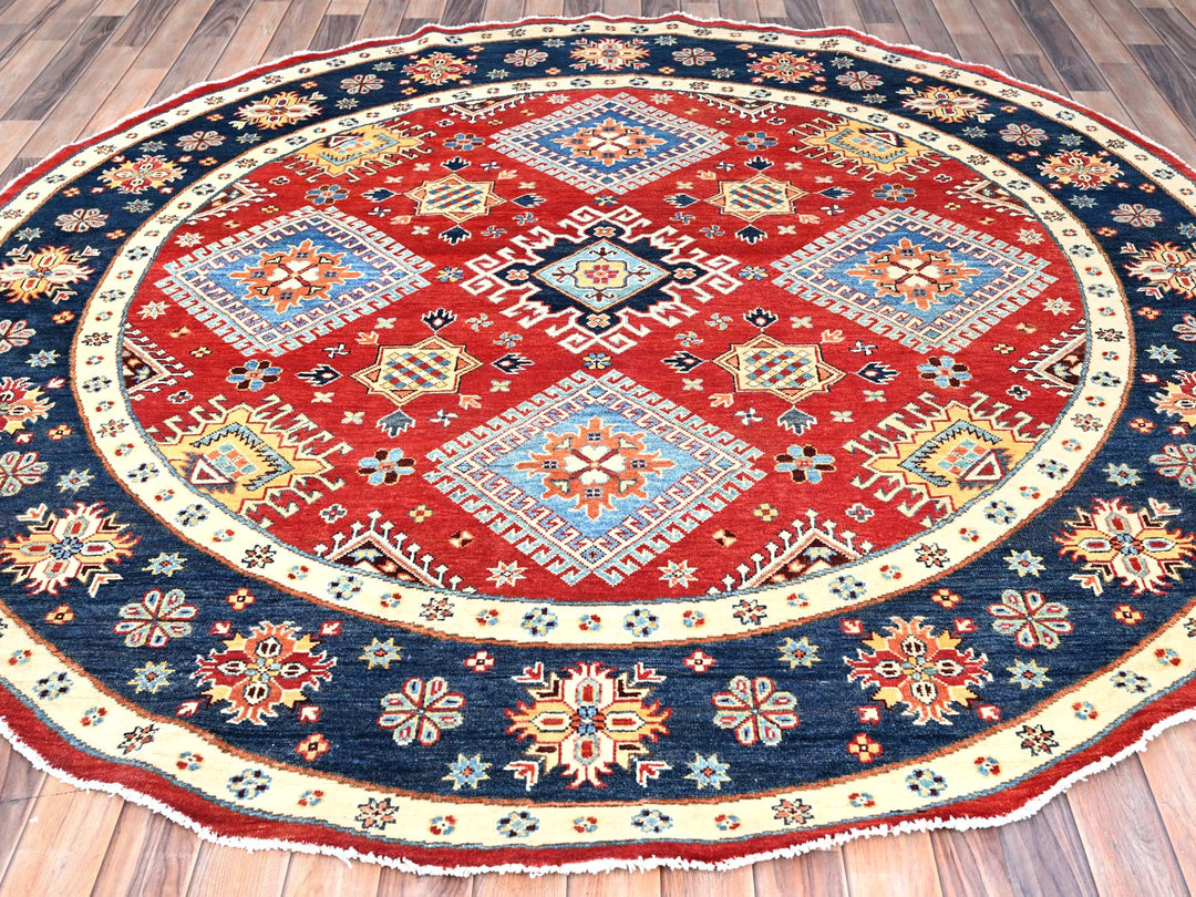 7'10" x 7'9" New Hand Knotted Red Wool Round Oriental Rug - MOA10285417