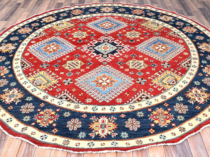 7'10" x 7'9" New Hand Knotted Red Wool Round Oriental Rug - MOA10285417