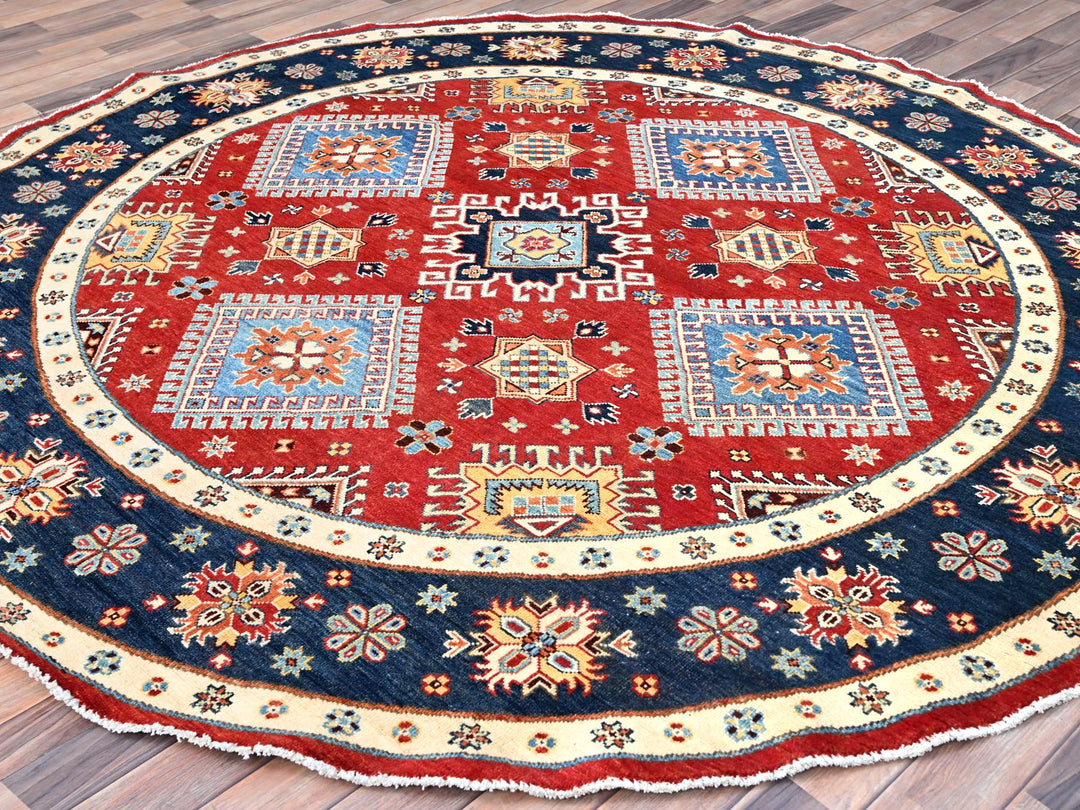 7'10" x 7'9" New Hand Knotted Red Wool Round Oriental Rug - MOA10285417