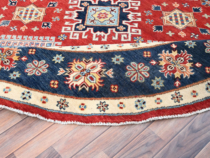 7'10" x 7'9" New Hand Knotted Red Wool Round Oriental Rug - MOA10285417
