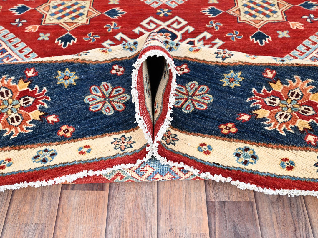 7'10" x 7'9" New Hand Knotted Red Wool Round Oriental Rug - MOA10285417