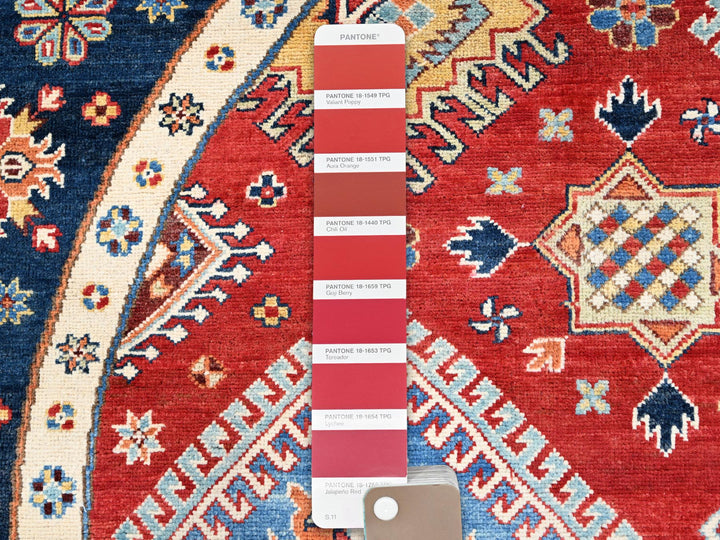 7'10" x 7'9" New Hand Knotted Red Wool Round Oriental Rug - MOA10285417