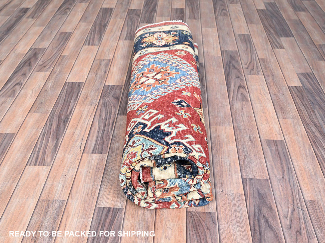 7'10" x 7'9" New Hand Knotted Red Wool Round Oriental Rug - MOA10285417