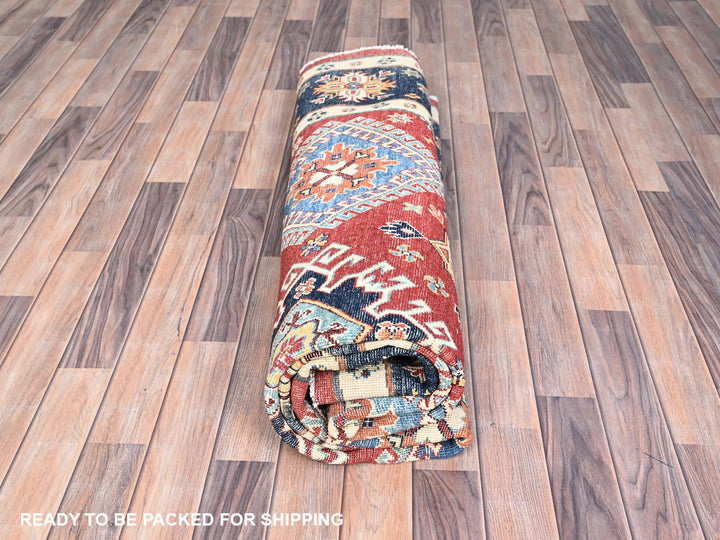 7'10" x 7'9" New Hand Knotted Red Wool Round Oriental Rug - MOA10285417