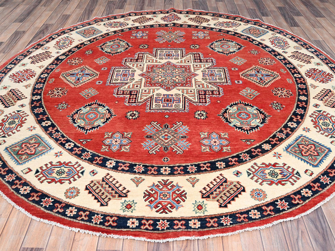 8'0" x 7'9" New Hand Knotted Red Wool Round Oriental Rug - MOA10285420