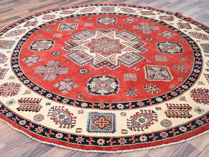 8'0" x 7'9" New Hand Knotted Red Wool Round Oriental Rug - MOA10285420