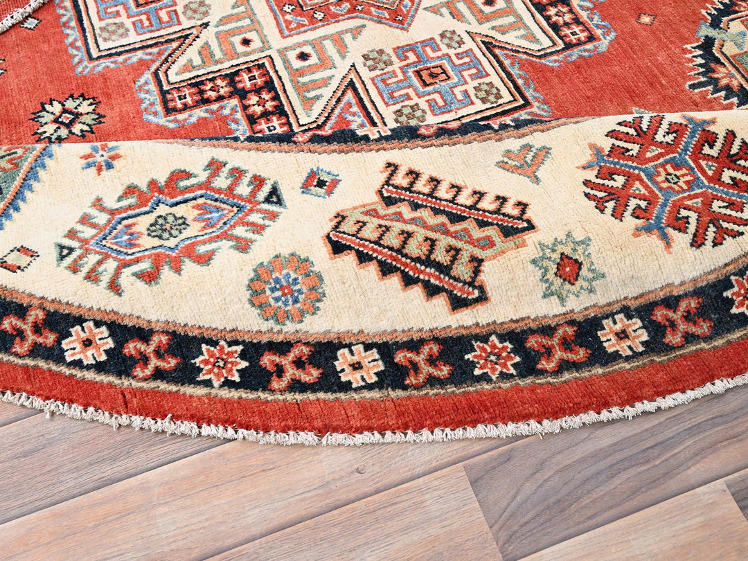 8'0" x 7'9" New Hand Knotted Red Wool Round Oriental Rug - MOA10285420