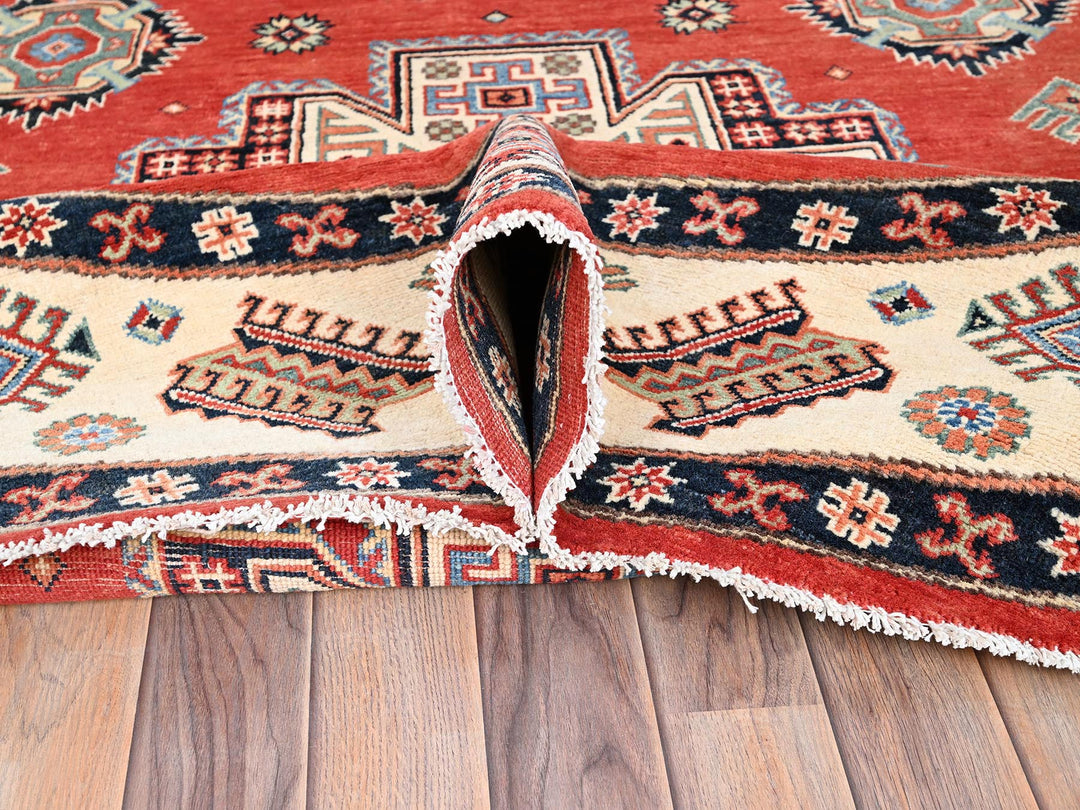 8'0" x 7'9" New Hand Knotted Red Wool Round Oriental Rug - MOA10285420