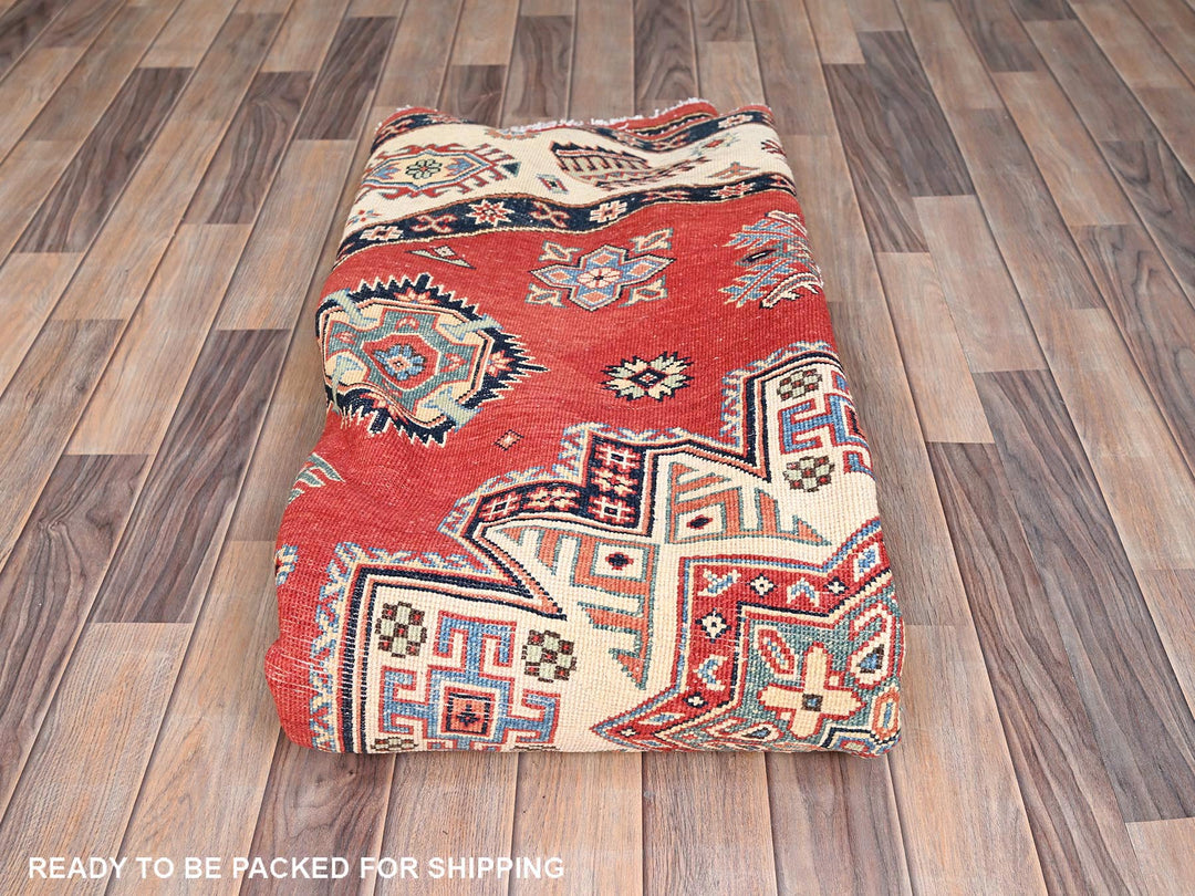 8'0" x 7'9" New Hand Knotted Red Wool Round Oriental Rug - MOA10285420