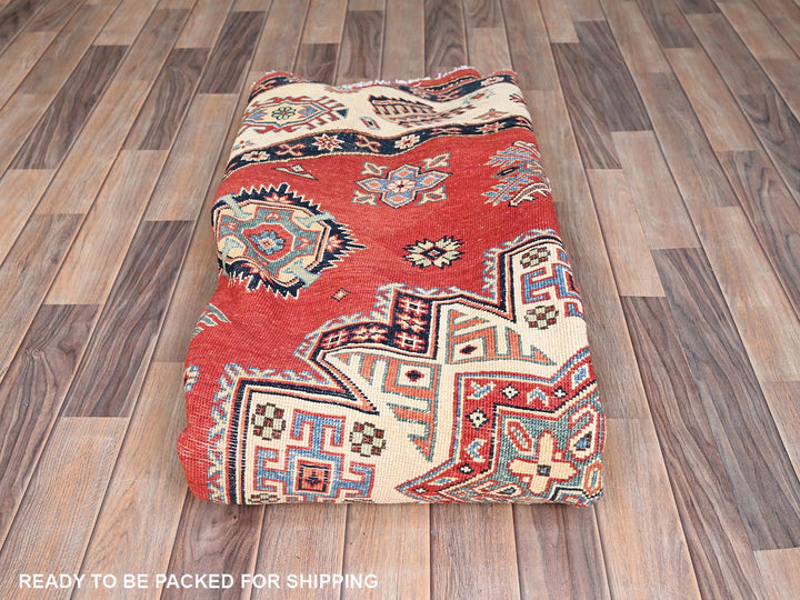 8'0" x 7'9" New Hand Knotted Red Wool Round Oriental Rug - MOA10285420