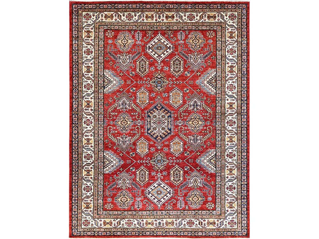 8'1" x 10'6" New Hand Knotted Red Wool Rectangle Oriental Rug - MOA10285785