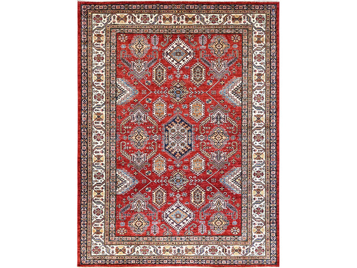 8'1" x 10'6" New Hand Knotted Red Wool Rectangle Oriental Rug - MOA10285785