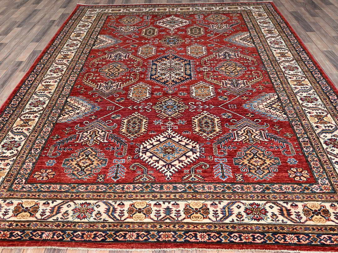 8'1" x 10'6" New Hand Knotted Red Wool Rectangle Oriental Rug - MOA10285785