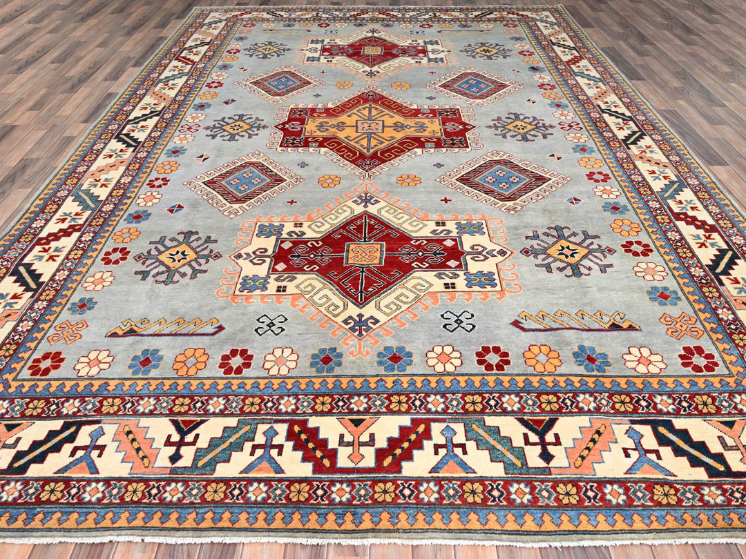 9'10" x 13'8" New Hand Knotted Grey Wool Rectangle Oriental Rug - MOA10286213