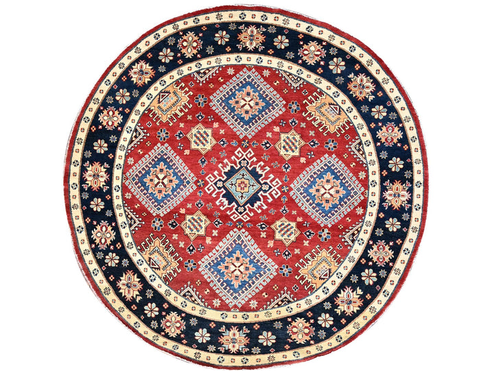 7'9" x 7'10" New Hand Knotted Red Wool Round Oriental Rug - MOA10286217