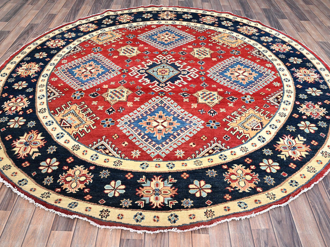 7'9" x 7'10" New Hand Knotted Red Wool Round Oriental Rug - MOA10286217