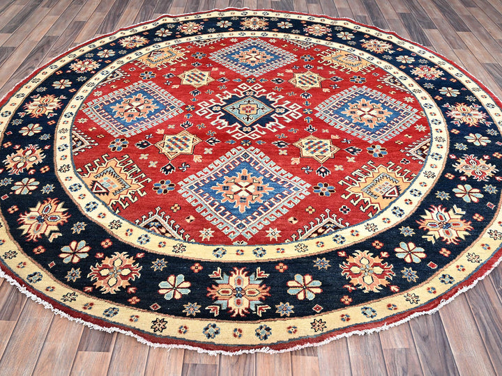 7'9" x 7'10" New Hand Knotted Red Wool Round Oriental Rug - MOA10286217
