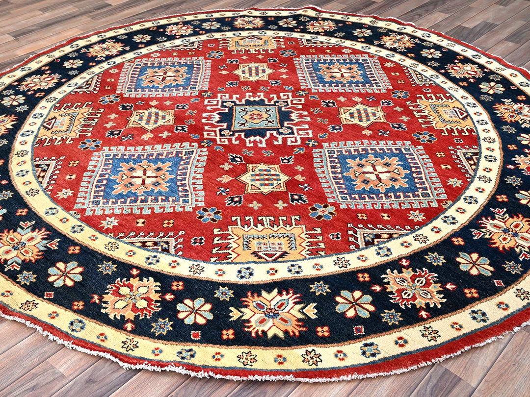 7'9" x 7'10" New Hand Knotted Red Wool Round Oriental Rug - MOA10286217