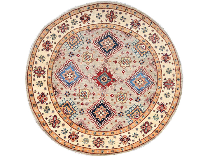 7'10" x 7'10" New Hand Knotted Brown Wool Round Oriental Rug - MOA10286220