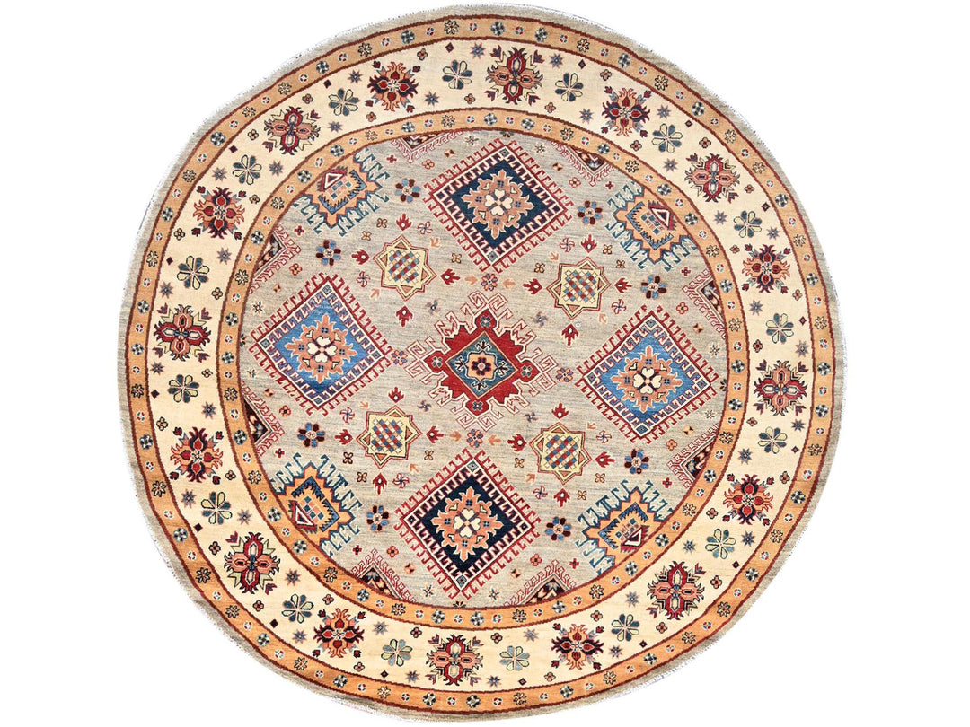 7'10" x 7'10" New Hand Knotted Brown Wool Round Oriental Rug - MOA10286220