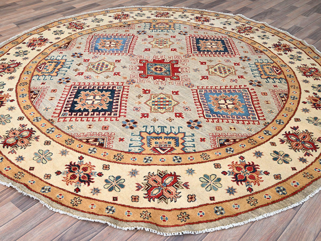 7'10" x 7'10" New Hand Knotted Brown Wool Round Oriental Rug - MOA10286220