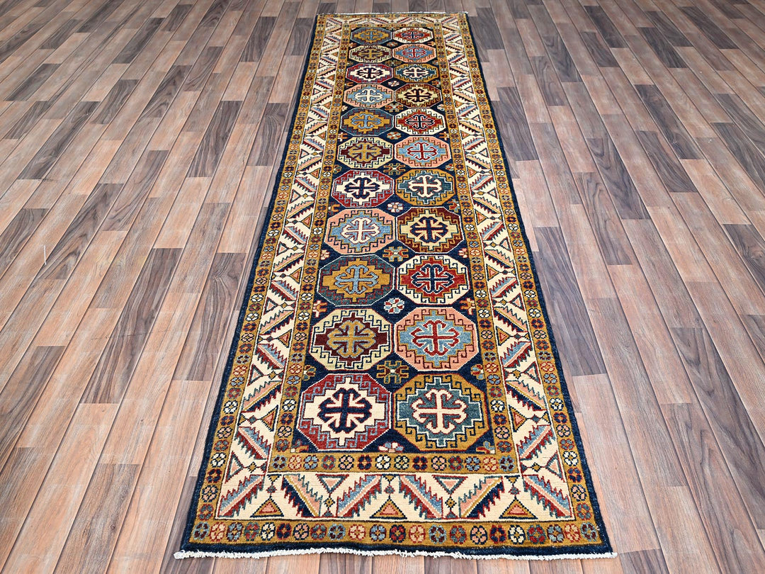 2'7" x 9'6" New Hand Knotted Blue Wool Runner Oriental Rug - MOA10286248