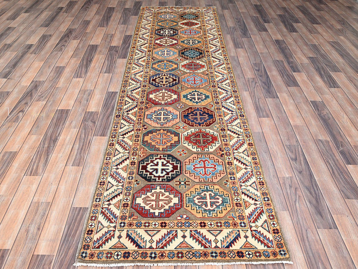 2'10" x 9'9" New Hand Knotted Grey Wool Runner Oriental Rug - MOA10286249