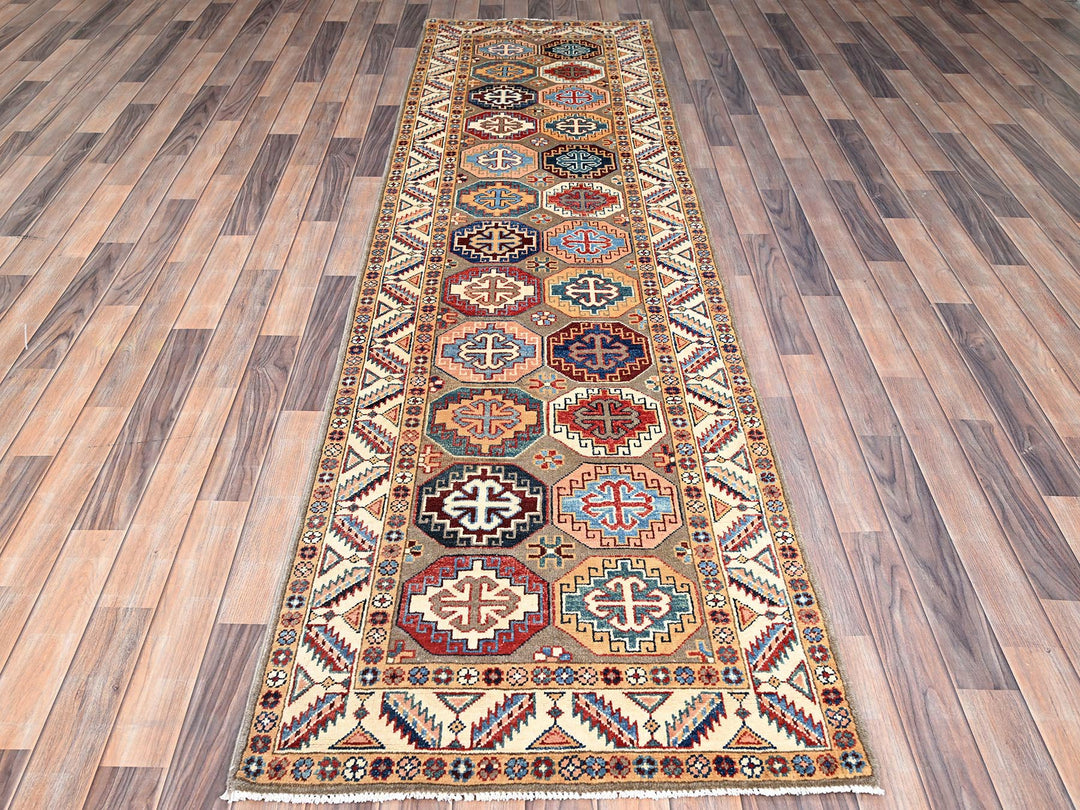 2'10" x 9'9" New Hand Knotted Grey Wool Runner Oriental Rug - MOA10286249