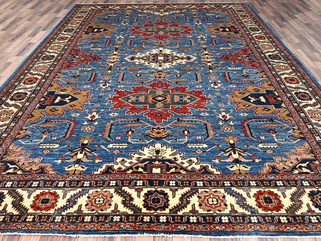 9'11" x 13'4" New Hand Knotted Blue Wool Rectangle Oriental Rug - MOA10286266