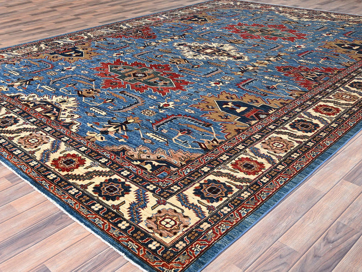 9'11" x 13'4" New Hand Knotted Blue Wool Rectangle Oriental Rug - MOA10286266