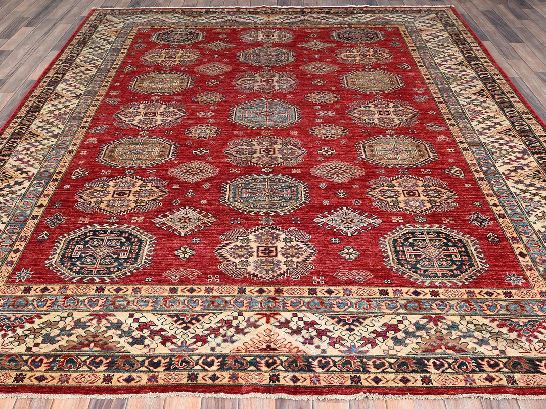 8'4" x 9'10" New Hand Knotted Red Wool Rectangle Oriental Rug - MOA10286267